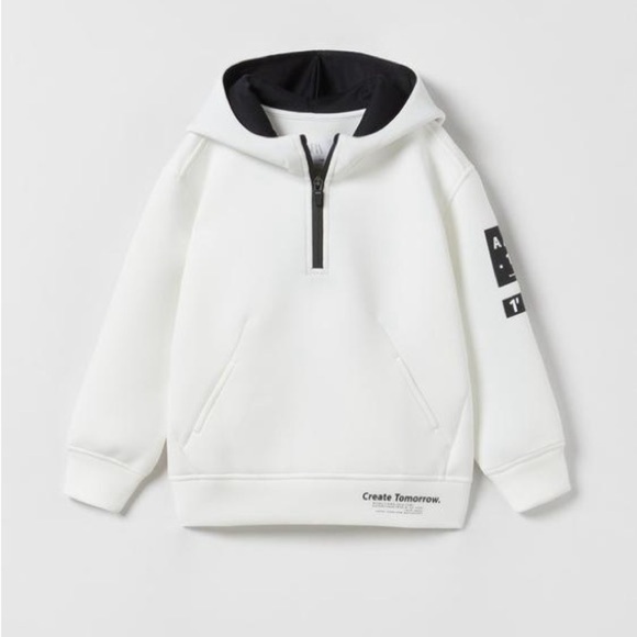 Zara Other - Zara White Kids Neoprene Hoodie with Black Accents